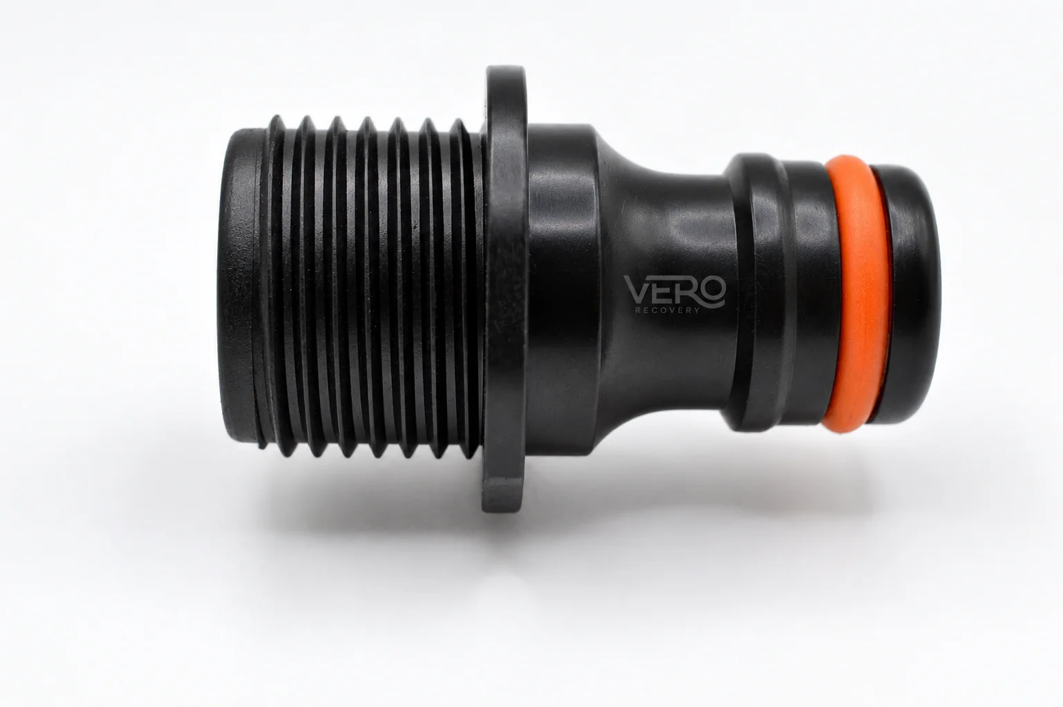 Vero Recovery Ice Bath Hose Connector - angled view showing the BSP thread end