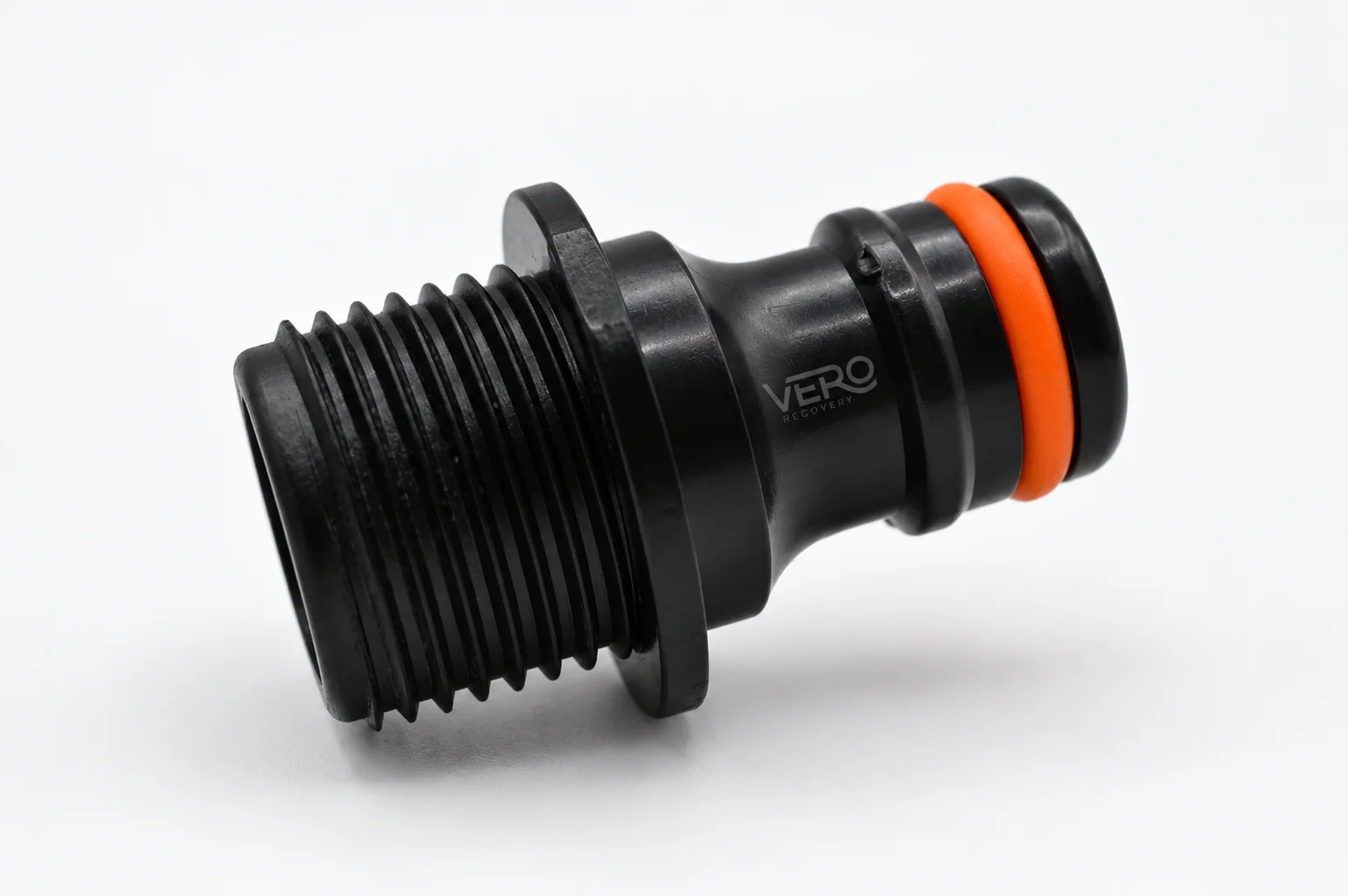 Close up of the 1/2 inch BSP male thread on the Vero Recovery Ice Bath Hose Connector