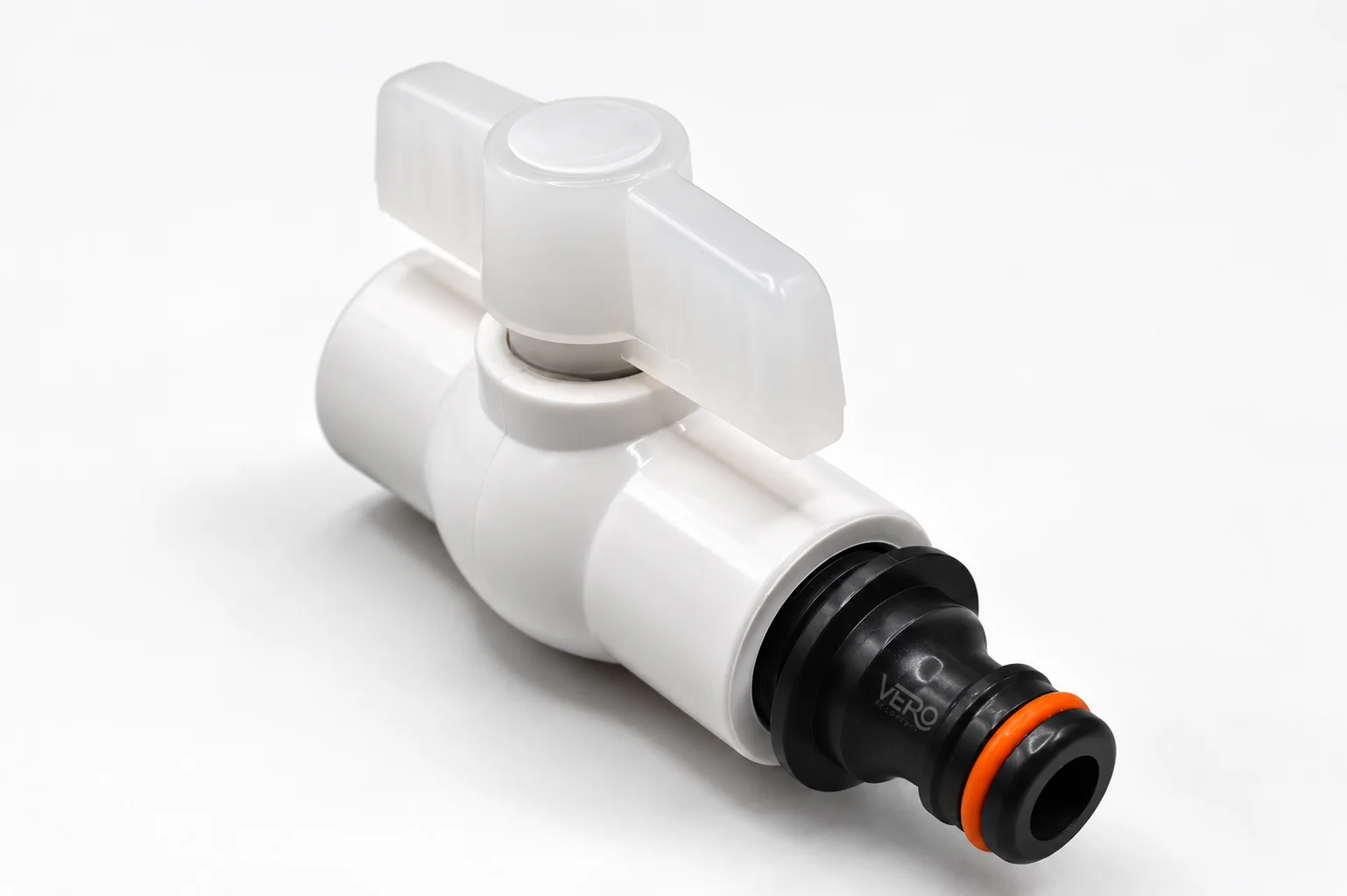 Vero Recovery Ice Bath Hose Connector fitted to a popup ice bath's white ball drain valve
