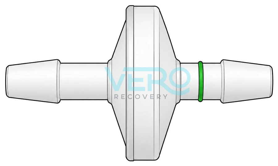 The one-way valve showing the green band facing towards the diffuser stone
